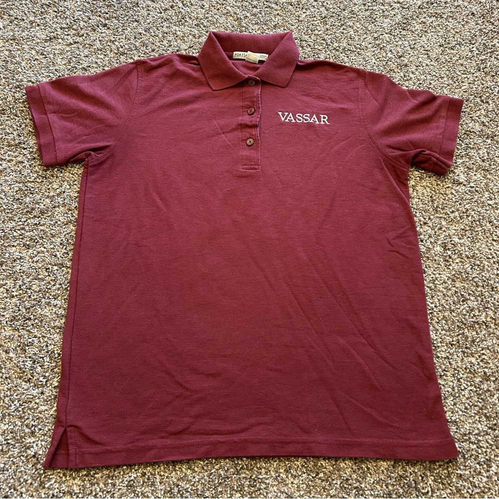 Vassar College Port Authority ladies small maroon polo shirt preppy spring golf